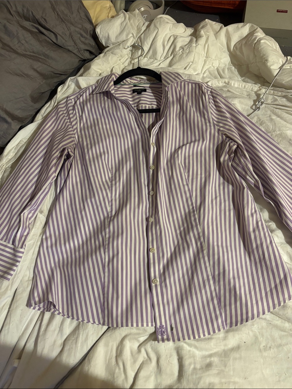 Talbots Lavender and White Striped Button-Down Shirt